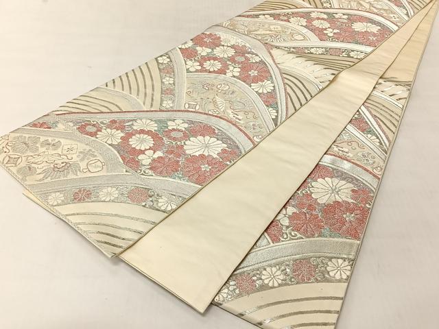 平和屋着物◎六通柄袋帯　宝尽し花文　銀糸　正絹　逸品　CABJ6377yk