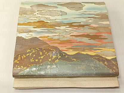 平和屋着物◎太鼓柄袋帯　螺鈿箔　雲重ね霞文　金銀彩　正絹　逸品　CABJ6378yk