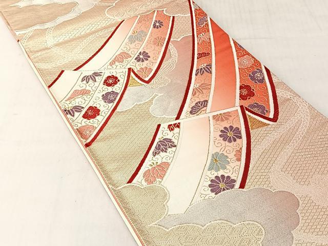 平和屋着物◎六通柄袋帯　唐織　瑞雲几帳花紋　金銀糸　正絹　逸品　CABJ6382yk