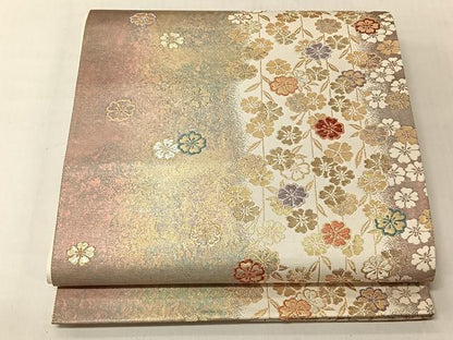 平和屋着物◎六通柄袋帯　枝垂れ桜紋　金糸　引箔　正絹　逸品　CABJ6383yk
