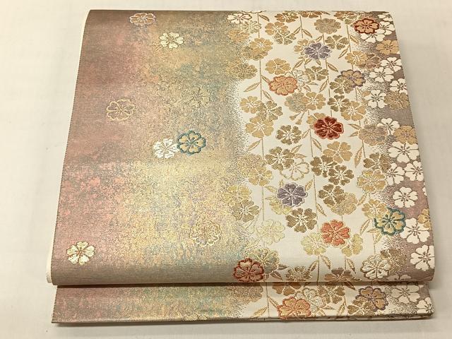 平和屋着物◎六通柄袋帯　枝垂れ桜紋　金糸　引箔　正絹　逸品　CABJ6383yk