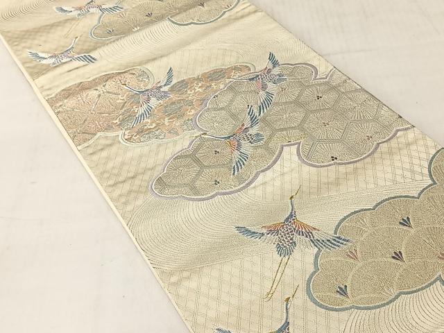 平和屋着物◎六通柄袋帯　雲重ね飛鶴草花文　プラチナ箔二重織　九百錦　正絹　逸品　CABJ6386yk