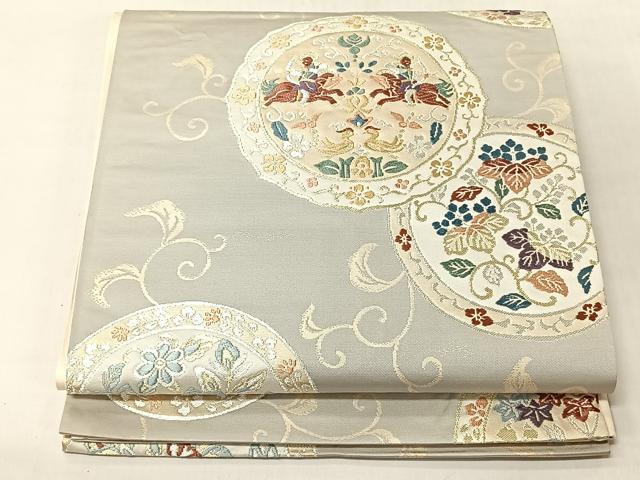 平和屋着物◎六通柄袋帯　唐織　狩猟鴛鴦花文　金銀糸　正絹　逸品　CABJ6388yk