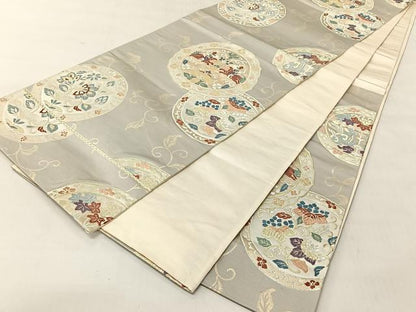 平和屋着物◎六通柄袋帯　唐織　狩猟鴛鴦花文　金銀糸　正絹　逸品　CABJ6388yk