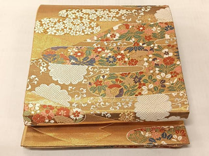 平和屋着物◎六通柄袋帯　唐織　エ霞花唐草文　金糸　正絹　逸品　CABJ6391yk