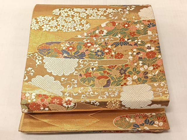 平和屋着物◎六通柄袋帯　唐織　エ霞花唐草文　金糸　正絹　逸品　CABJ6391yk