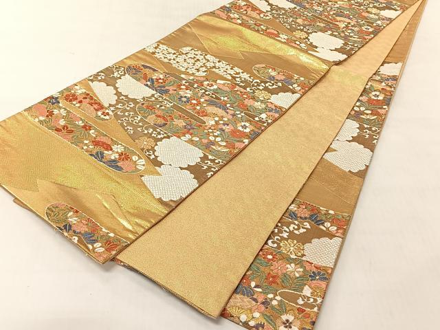 平和屋着物◎六通柄袋帯　唐織　エ霞花唐草文　金糸　正絹　逸品　CABJ6391yk