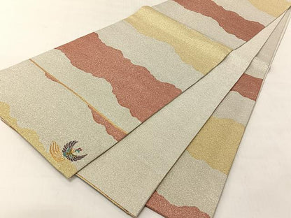 平和屋着物◎六通柄袋帯　綴れ　霞文　ワンポイント　鳳凰　金銀糸　正絹　逸品　CABJ6392yk