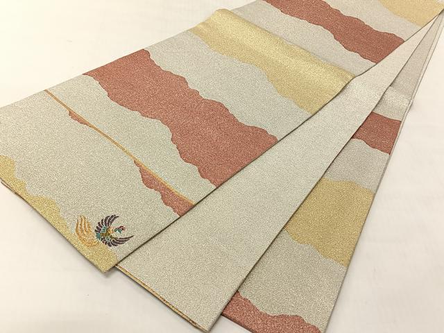 平和屋着物◎六通柄袋帯　綴れ　霞文　ワンポイント　鳳凰　金銀糸　正絹　逸品　CABJ6392yk