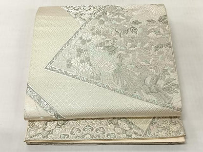 平和屋着物◎六通柄袋帯　裂取華鳥文　プラチナ二重箔　正絹　逸品　CABJ6393yk