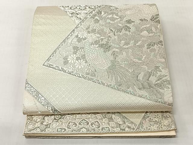 平和屋着物◎六通柄袋帯　裂取華鳥文　プラチナ二重箔　正絹　逸品　CABJ6393yk