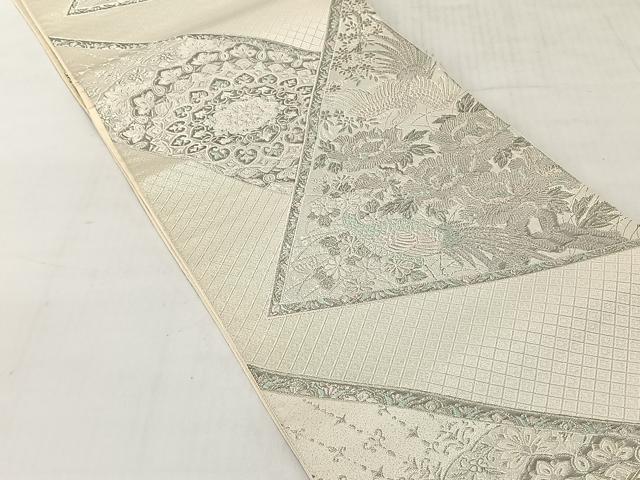 平和屋着物◎六通柄袋帯　裂取華鳥文　プラチナ二重箔　正絹　逸品　CABJ6393yk