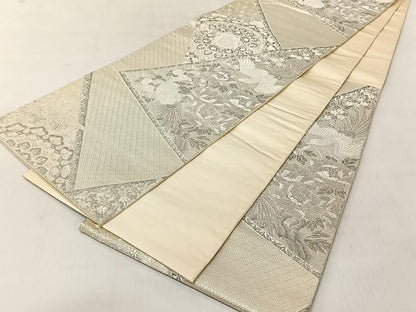 平和屋着物◎六通柄袋帯　裂取華鳥文　プラチナ二重箔　正絹　逸品　CABJ6393yk
