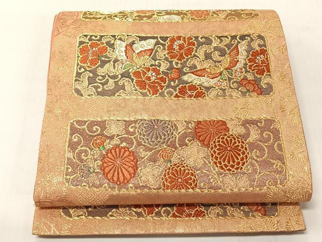 平和屋着物◎六通柄袋帯　明綴唐織　蒔絵花唐紋　金糸　正絹　逸品　CABJ6395yk