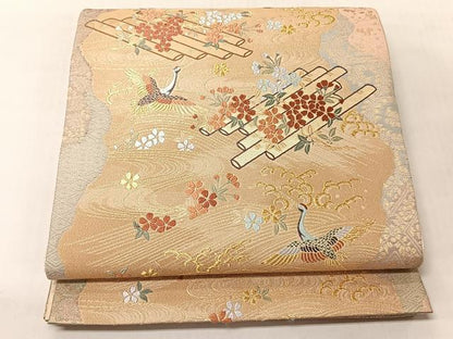 平和屋着物◎六通柄袋帯　唐織　流水花筏文　九百錦　金糸　正絹　逸品　CABJ6397yk