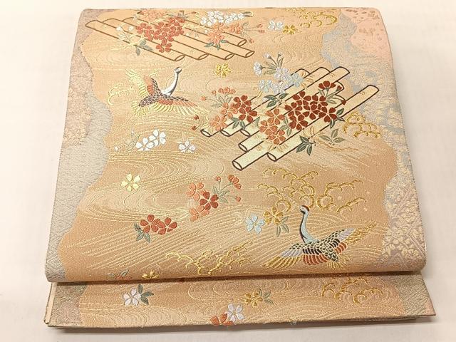 平和屋着物◎六通柄袋帯　唐織　流水花筏文　九百錦　金糸　正絹　逸品　CABJ6397yk