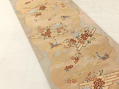 平和屋着物◎六通柄袋帯　唐織　流水花筏文　九百錦　金糸　正絹　逸品　CABJ6397yk