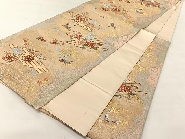 平和屋着物◎六通柄袋帯　唐織　流水花筏文　九百錦　金糸　正絹　逸品　CABJ6397yk