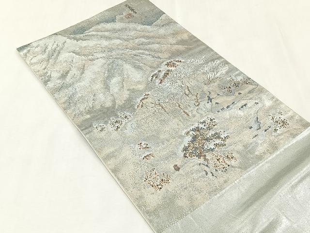 平和屋着物◎六通柄袋帯　綴れ　遠山草木文　銀糸　正絹　逸品　未使用　CABJ6398yk
