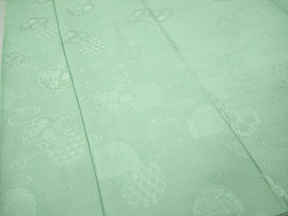 平和屋着物●上質な色無地　流水雪輪花地紋　薄萌葱色　正絹　逸品　CABJ6409ut
