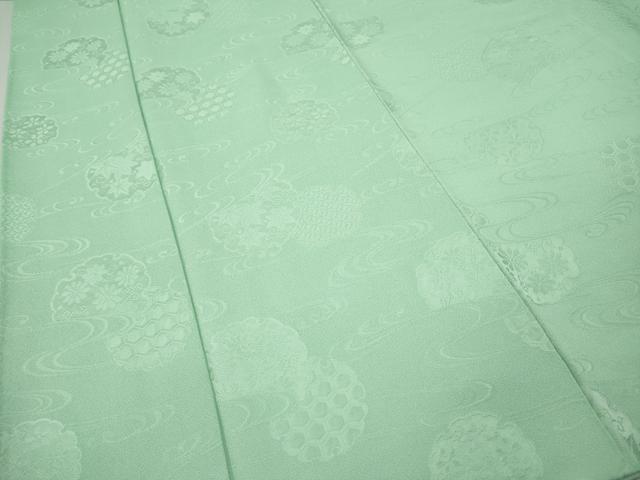 平和屋着物●上質な色無地　流水雪輪花地紋　薄萌葱色　正絹　逸品　CABJ6409ut