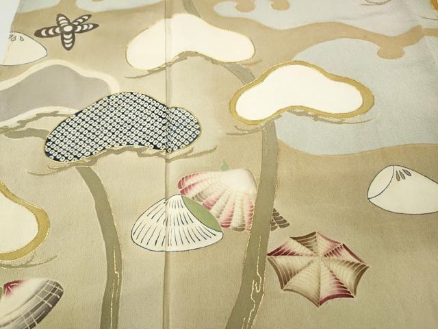平和屋着物●人間国宝　五代　田畑喜八　訪問着　駒刺繍　立波貝松文　金彩　正絹　逸品　CABJ6413ut