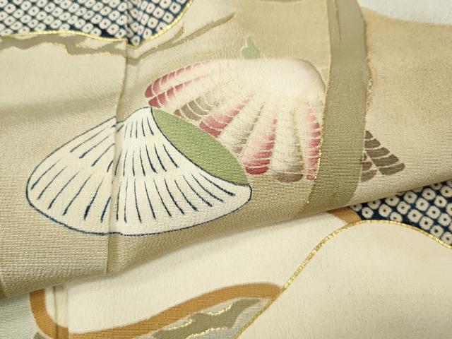 平和屋着物●人間国宝　五代　田畑喜八　訪問着　駒刺繍　立波貝松文　金彩　正絹　逸品　CABJ6413ut