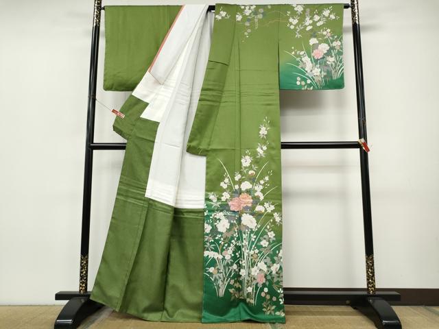 平和屋着物●訪問着　草花文　暈し染め　金彩　正絹　逸品　未使用　CABJ6414ut