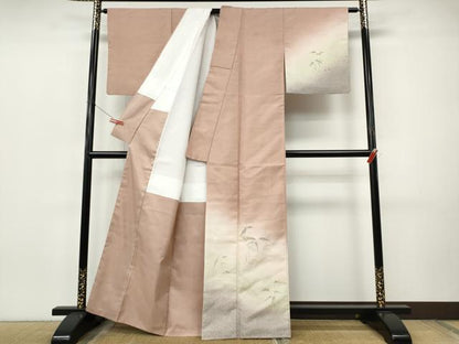 平和屋着物●訪問着　紬地　枝葉文　正絹　逸品　CABJ6415ut