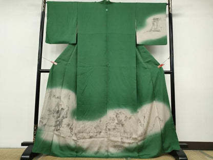 平和屋着物●訪問着　作家物　手描き　寒山拾得　暈し染め　正絹　逸品　CABJ6416ut