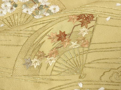 平和屋着物●訪問着　総刺繍　立波扇花文　金糸　正絹　逸品　CABJ6417ut