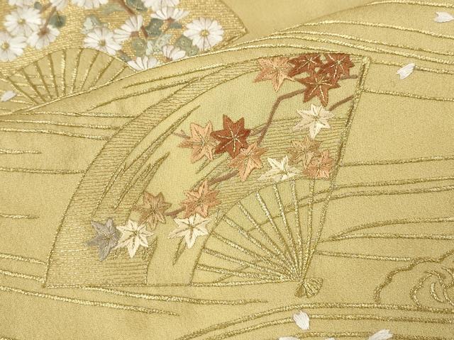 平和屋着物●訪問着　総刺繍　立波扇花文　金糸　正絹　逸品　CABJ6417ut