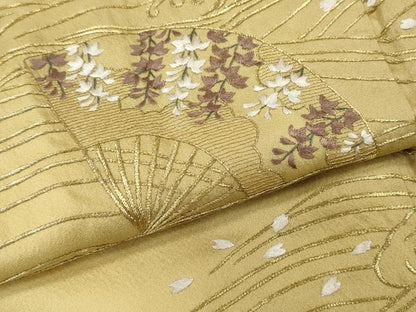 平和屋着物●訪問着　総刺繍　立波扇花文　金糸　正絹　逸品　CABJ6417ut