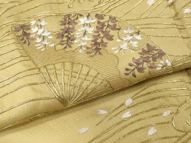 平和屋着物●訪問着　総刺繍　立波扇花文　金糸　正絹　逸品　CABJ6417ut