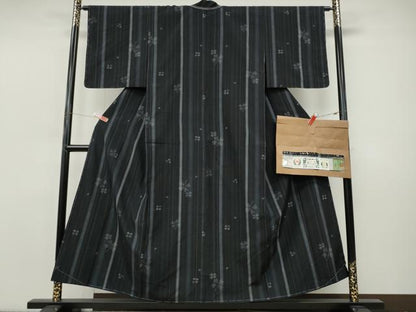 平和屋着物●結城紬　80亀甲　クローバー　証紙付き　正絹　逸品　CABJ6420ut