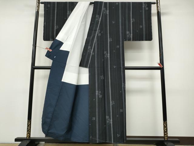 平和屋着物●結城紬　80亀甲　クローバー　証紙付き　正絹　逸品　CABJ6420ut