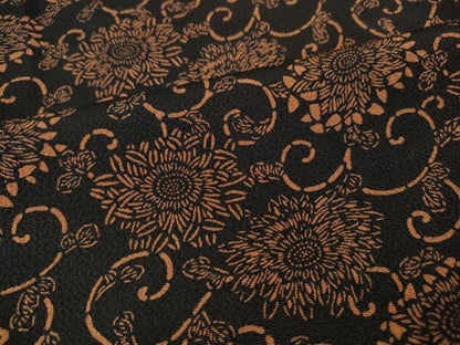 平和屋着物●上質な小紋　作家物　型染め　花唐草文　黒地　鬼しぼ縮緬　正絹　逸品　CABJ6421ut
