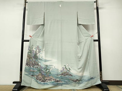 平和屋着物●豪華色留袖　友禅　作家物　人物船飛鶴松文　暈し染め　正絹　逸品　未使用　CABJ6422ut