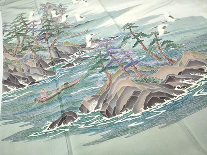 平和屋着物●豪華色留袖　友禅　作家物　人物船飛鶴松文　暈し染め　正絹　逸品　未使用　CABJ6422ut