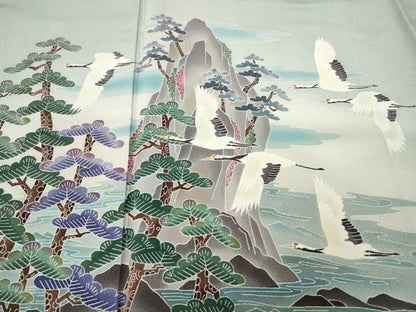平和屋着物●豪華色留袖　友禅　作家物　人物船飛鶴松文　暈し染め　正絹　逸品　未使用　CABJ6422ut