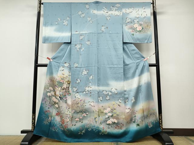平和屋着物●訪問着　作家物　手描き　御所車草花文　暈し染め　金彩　正絹　逸品　CABJ6423ut