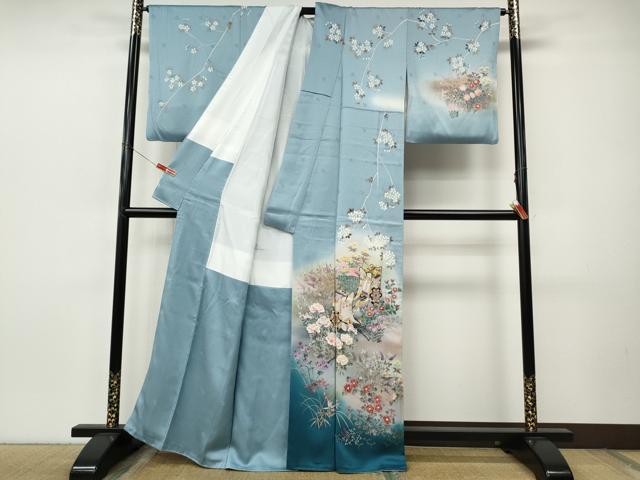 平和屋着物●訪問着　作家物　手描き　御所車草花文　暈し染め　金彩　正絹　逸品　CABJ6423ut