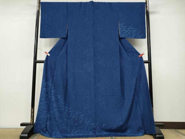 平和屋着物●訪問着　藍　型染め　草葉文　ロング丈　正絹　逸品　未使用　CABJ6425ut