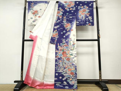 平和屋着物●訪問着　型染め　風景草花文　暈し染め　正絹　逸品　CABJ6426ut