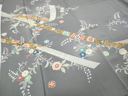 平和屋着物●訪問着　駒刺繍　熨斗花鳥文　金彩　正絹　逸品　CABJ6427ut