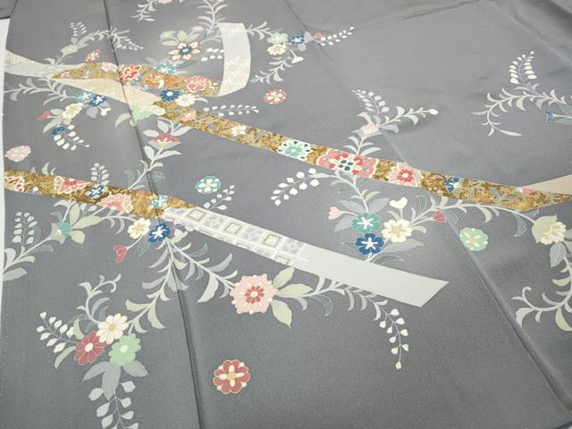 平和屋着物●訪問着　駒刺繍　熨斗花鳥文　金彩　正絹　逸品　CABJ6427ut