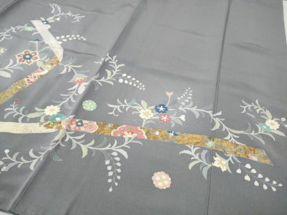 平和屋着物●訪問着　駒刺繍　熨斗花鳥文　金彩　正絹　逸品　CABJ6427ut