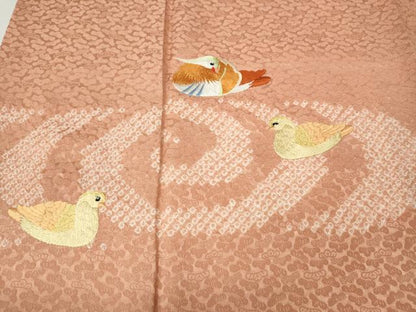 平和屋着物●訪問着　絞り　刺繍　流水鴛鴦文　正絹　逸品　CABJ6428ut