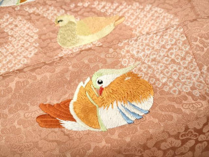 平和屋着物●訪問着　絞り　刺繍　流水鴛鴦文　正絹　逸品　CABJ6428ut