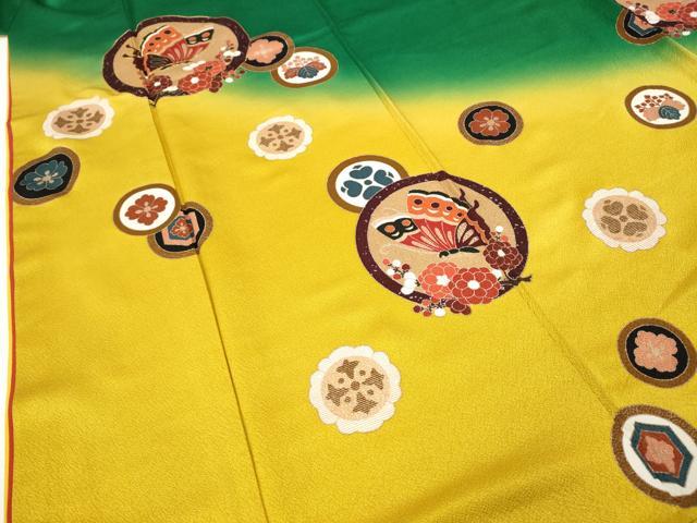 平和屋着物●豪華振袖　駒刺繍　花蝶丸文　暈し染め　十二単風　正絹　逸品　CABJ6432ut